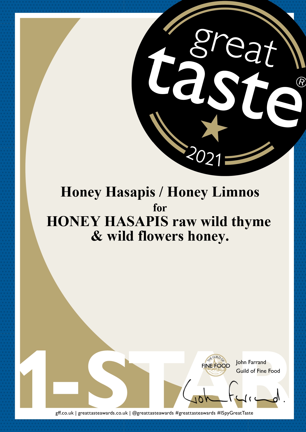 Great Taste Awards 2021 Honey Hasapis raw wild thyme wild flowers honey