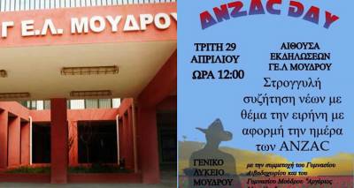 Λήμνος: Στρογγυλή συζήτηση στο ΓΕΛ Μούδρου, για την Ειρήνη με αφορμή την ημέρα των ANZAC