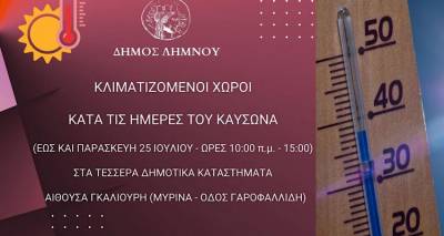 Ανοιχτοί κλιματιζόμενοι χώροι στον Δήμο Λήμνου έως τις 25 Ιουλίου για προστασία από τον επερχόμενο καύσωνα