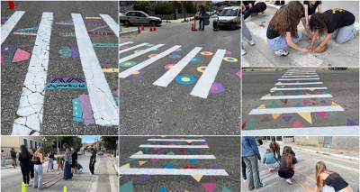 Μύρινα: Με τέχνη, χρώματα και φαντασία οι μαθητές του ΓΕΛ έβαψαν τις διαβάσεις μπροστά από το σχολείο τους