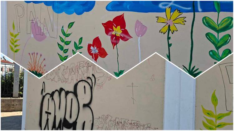 Βανδαλισμοί στο 1ο Νηπιαγωγείο Μύρινας | Γκράφιτι, αποτσίγαρα και σπασμένα γυαλιά στην αυλή των παιδιών