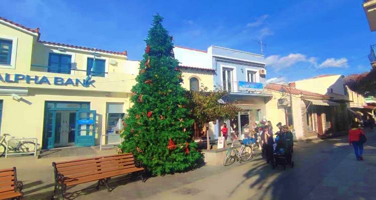 Προς φωταγώγηση το δέντρο στη Μύρινα