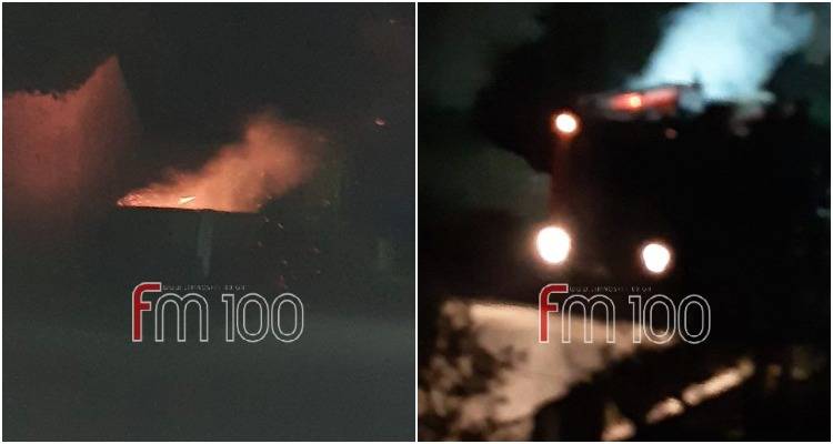 Φωτιά σε κάδο απορριμμάτων στο Μούδρο (photos)