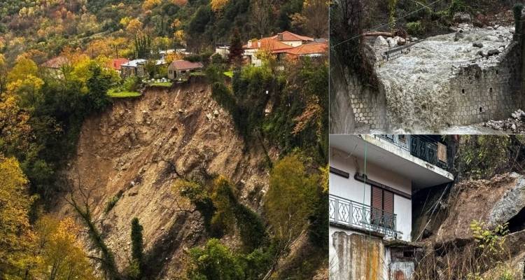 Κακοκαιρία Adel: Μεγάλη ανησυχία για τις κατολισθήσεις στα Τζουμέρκα | Σπίτια έτοιμα να καταρρεύσουν στο κενό, δείτε εικόνες