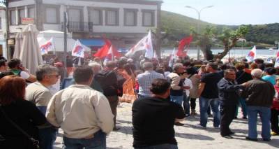 Απεργιακή συγκέντρωση στο λιμάνι της Μύρινας