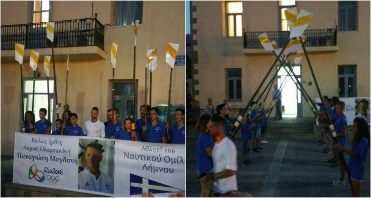 Το έμβλημα της Μύρινας και η εικόνα του Άγιου Σώζοντα στα χέρια του Παναγιώτη Μαγδανή (photos + video)